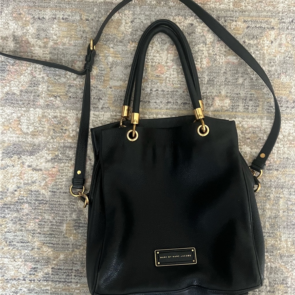 Marc by Marc Jacobs Black Leather Shoulder Tote with Gold Hardware